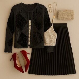 Vintage‎ Sandy Starkman Black Velvet Crochet Patchwork Beaded Boho Cardigan M